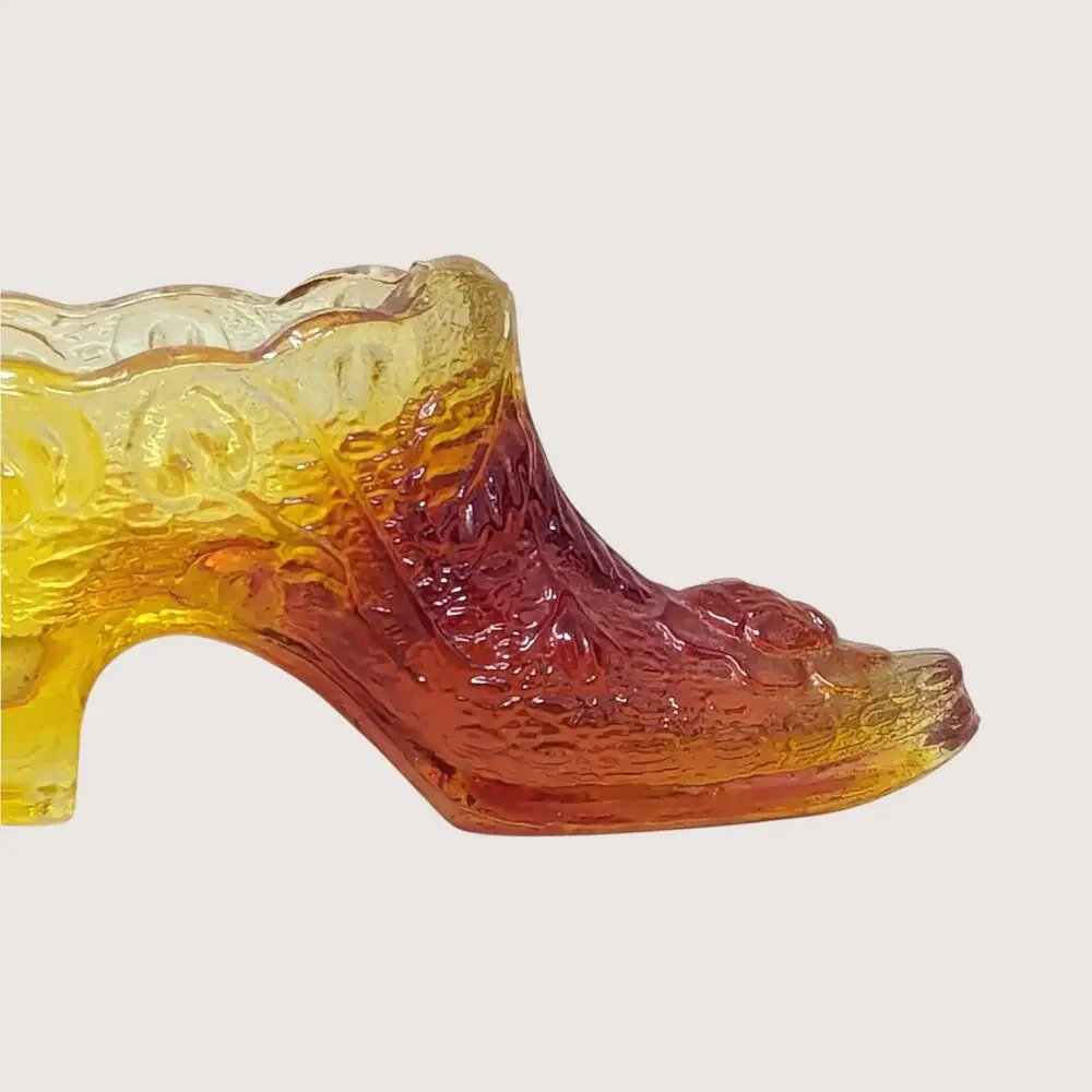 1970s Fenton Amberina Cat Head Glass Shoe